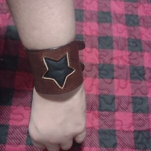 Faux leather star wrist band bracelet cuff goth punk rock n roll skate sk8